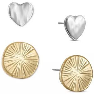 Style & Co Two Piece Set Two-Tone Heart & Disc Stud Earrings New